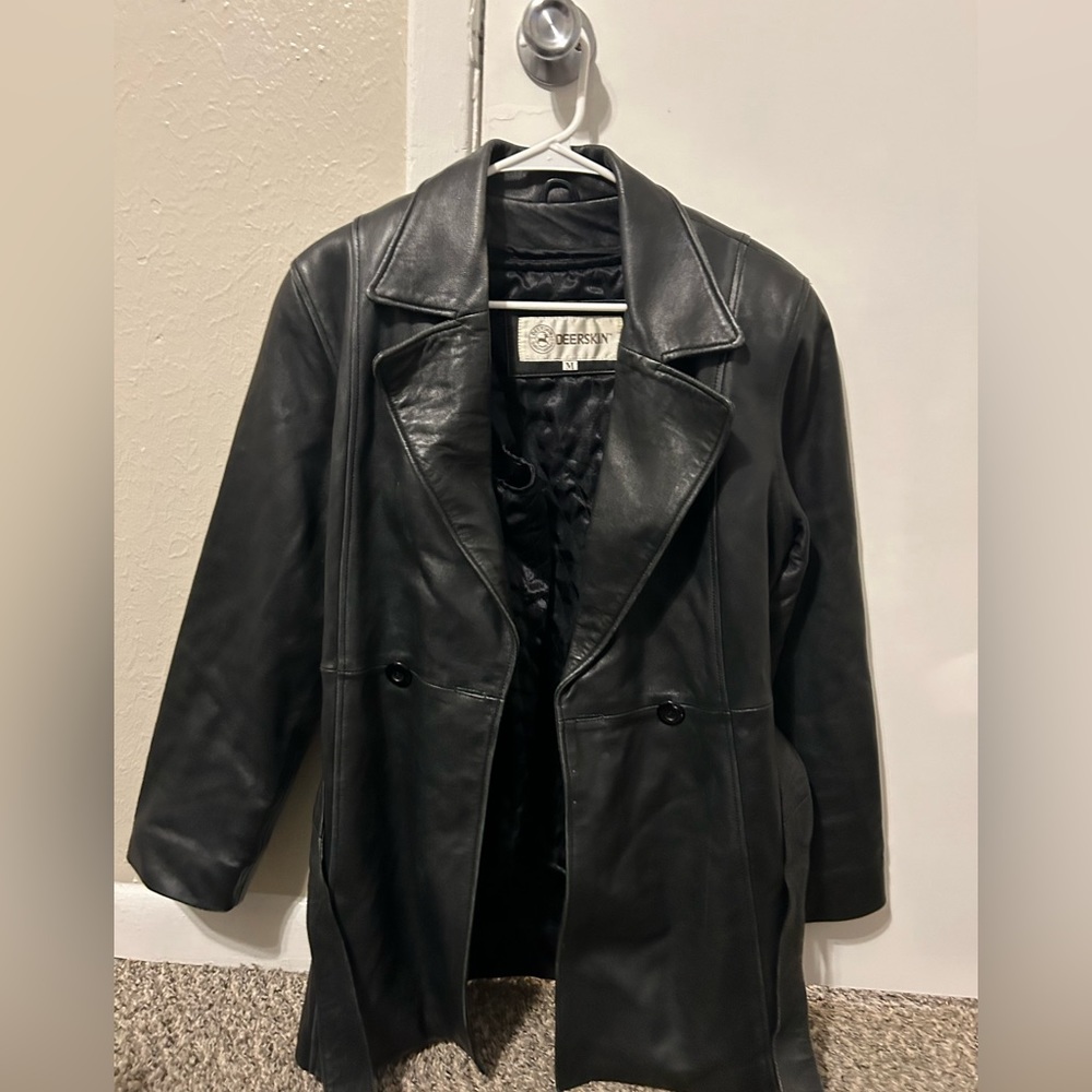Beautiful black leather trench coat